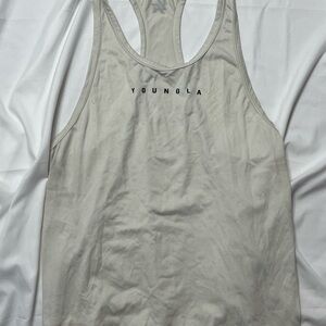 YoungLA Off-White Racerback Tank with Black Logo